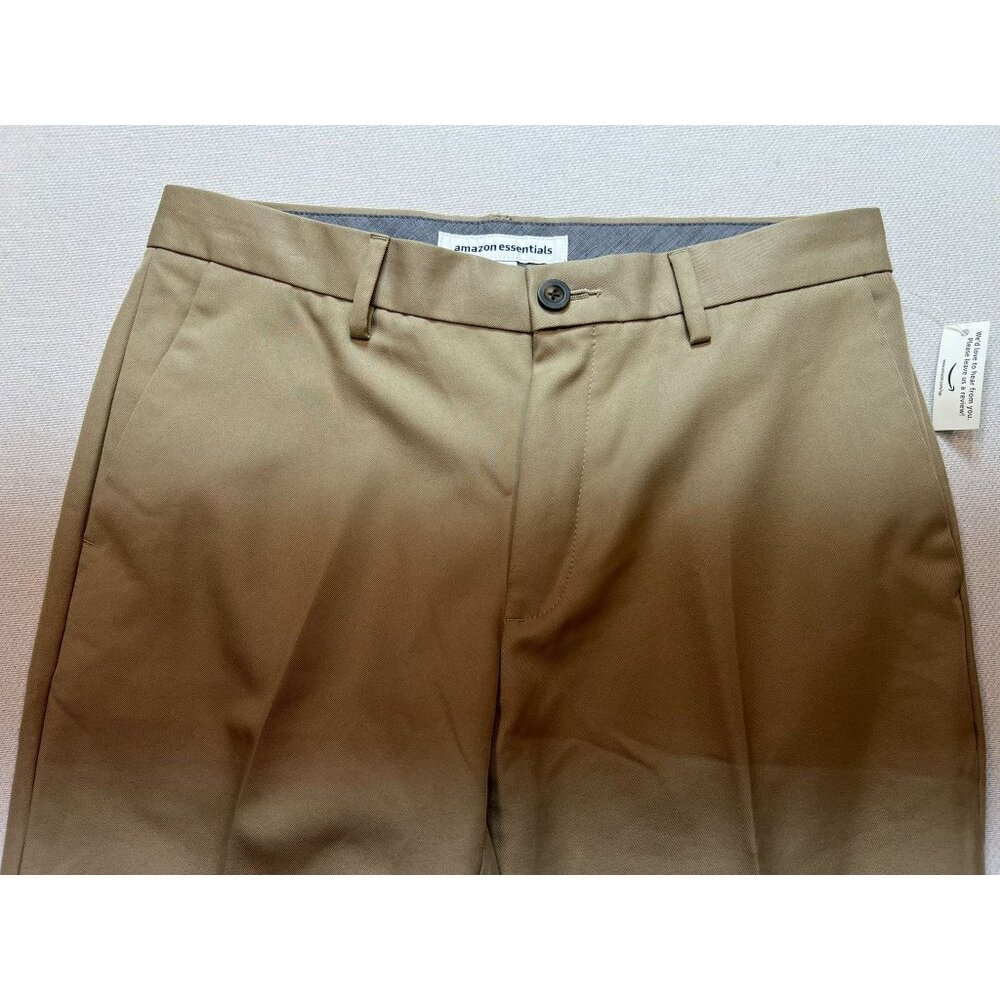 Men's Slim Fit Dress Pants Flat Front Size 31x29 Khaki Solid - Picture 8 of 13